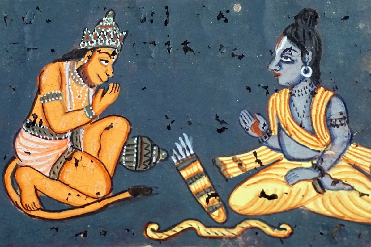 Vyobrazenie Rámu a Hanumána, ktoré bolo vystavené v Jaipure, v Indii (zdroj obrázku: canva.com)