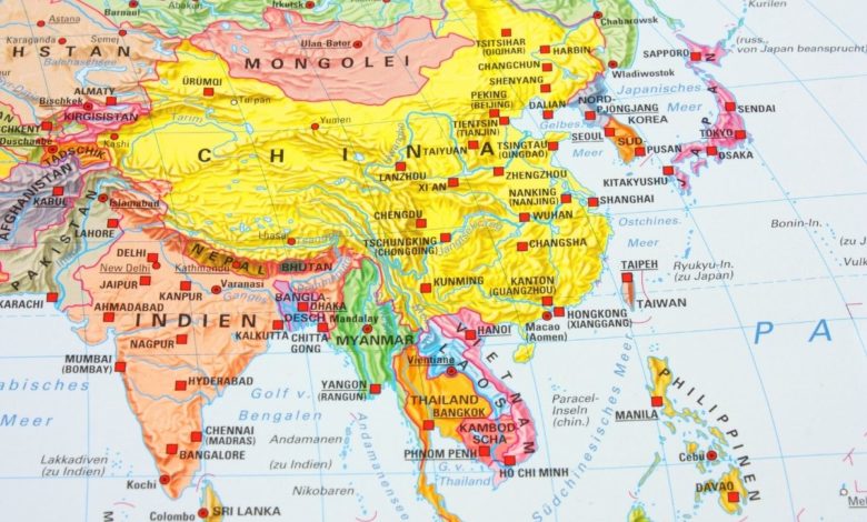Mapa Ázie (zdroj obrázku: canva.com)