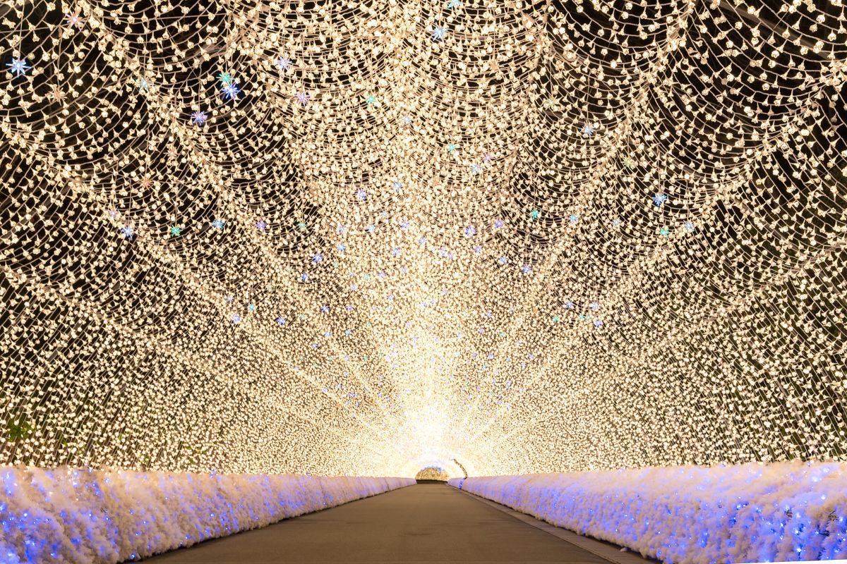 Tunel svetla v parku Nabana No Sato (zdroj obrázku: canva.com)