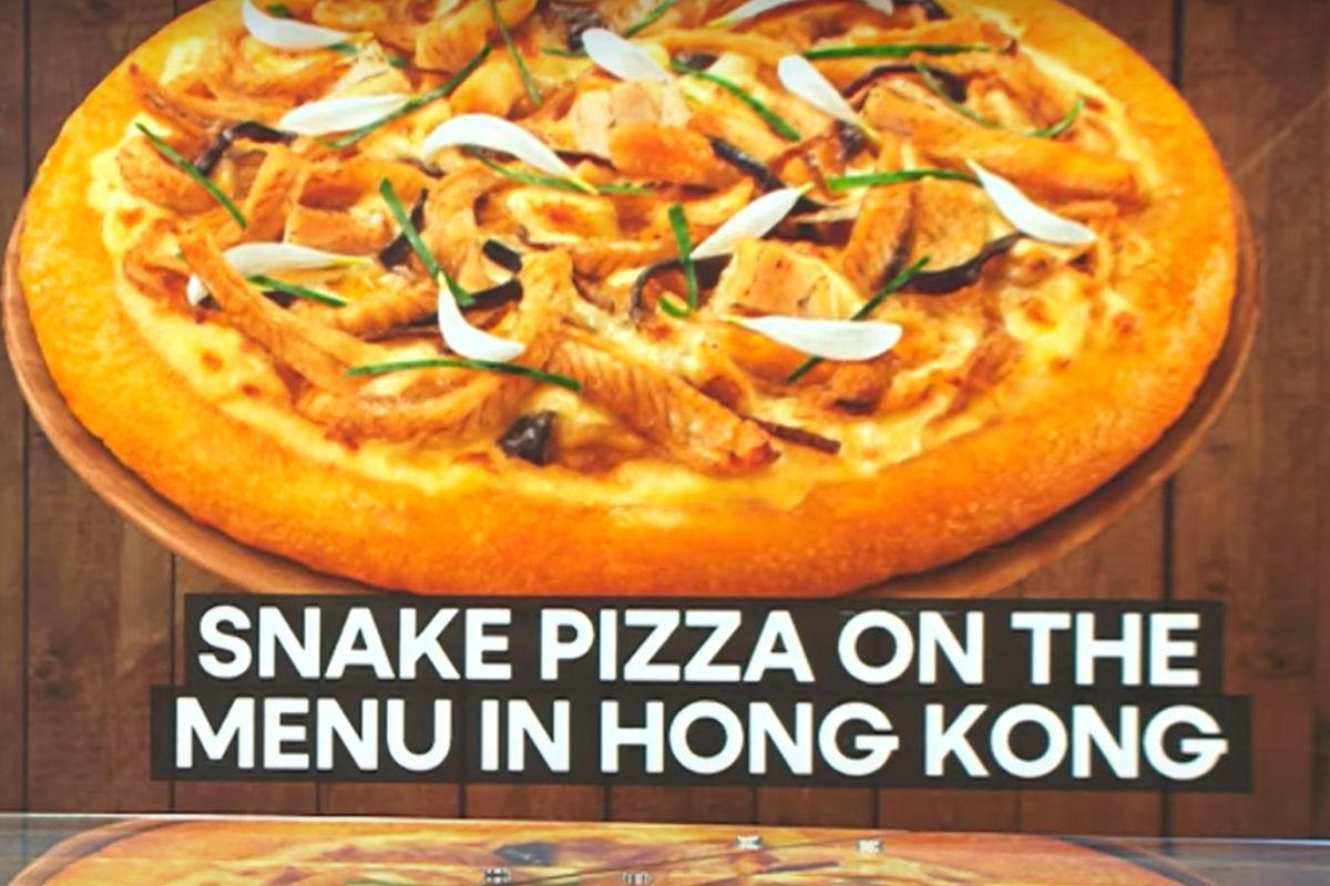 Netradičná pizza s hadím mäsom sa stala v Hongkongu špecialitou (reprofoto yotutube.com/WION)